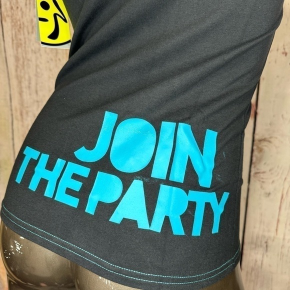 ZUMBA FITNESS sporty stretchy black tank top Blue “Join the Party” XXLarge NWT - Picture 7 of 10